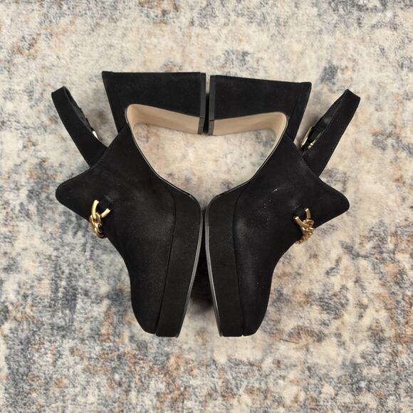 Astrid Heeled Mule – Bernardo 1946 Bernardo Shoes Womens 7 Black Suede Napa Slingback Block Mule Heels Gold Chain